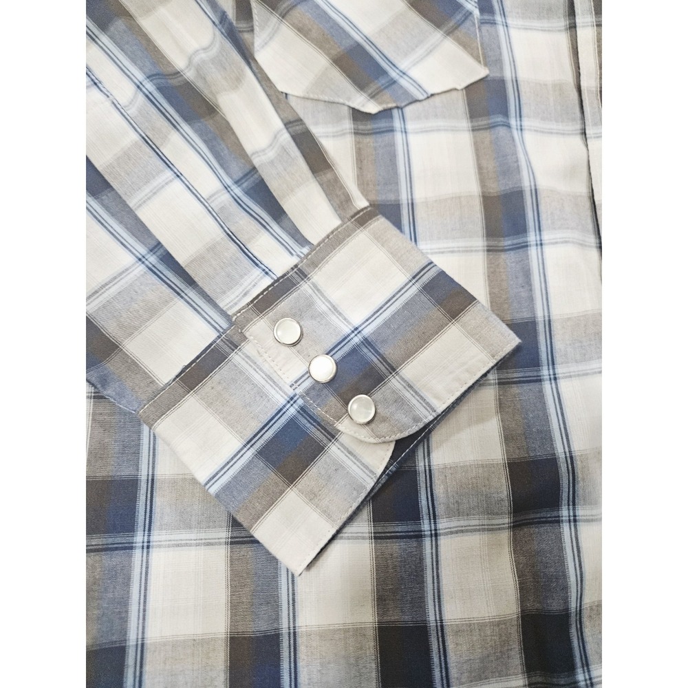 High Noon Men's VTG Pearl Snap Western Shirt Blue Plaid Size Large - Picture 3 of 7